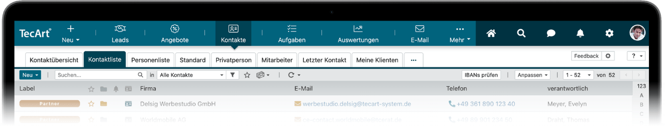 übersichtliche Kontaktverwaltung 